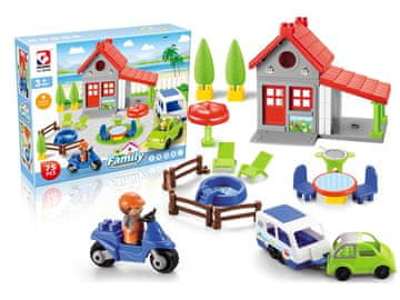 shumee Promocijska hiša iz blokov z bazenom, avtodom in motorno kolo 70 kosov