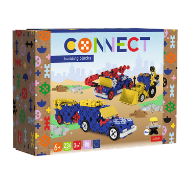 shumee BLOCKI CONNECT Komplet gradbenih kock 3 v 1 - Gradbena vozila/SUV s prikolico, figura Rona