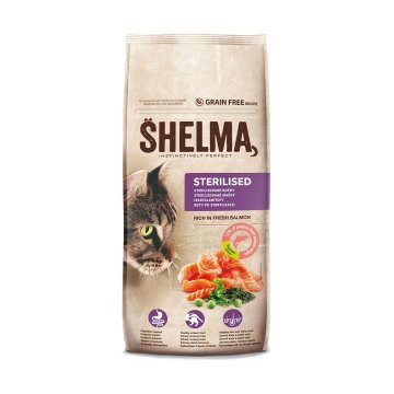 shumee SHELMA suha hrana z lososom za sterilizirane mačke. 8 kg