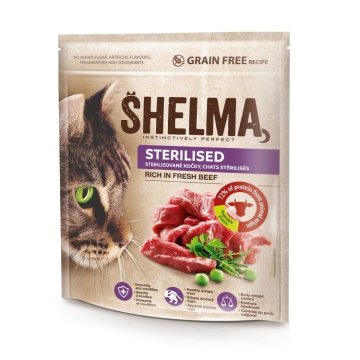 shumee SHELMA suha hrana z govedino za sterilizirane mačke. 8 kg