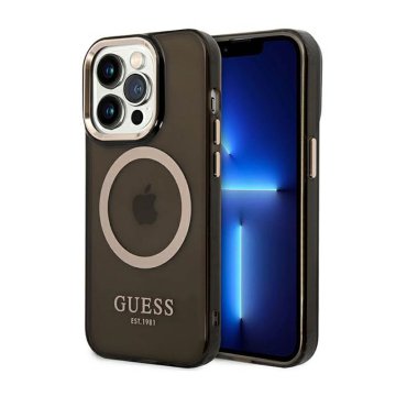 shumee Guess Gold Outline prosojni ovitek MagSafe za iPhone 14 Pro (črn)