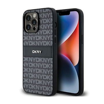 DKNY Usnjen ovitek DKNY z enobarvnimi črtami in kovinskim logotipom – iPhone 14 Pro Max (črn)