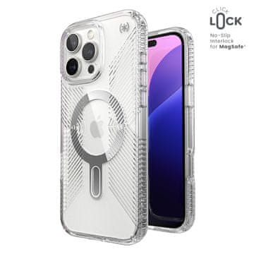 Speck Ovitek Speck Presidio Perfect-Clear Grip ClickLock & MagSafe - iPhone 16 Pro Max (prozoren / kromiran / srebrn)