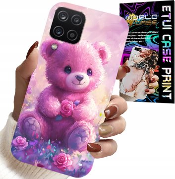 shumee OVITEK ZA SAMSUNG A12 / M12 - LJUBEK MEDVEDEK NA ROZA OZADJU, OVITEK + STEKLO