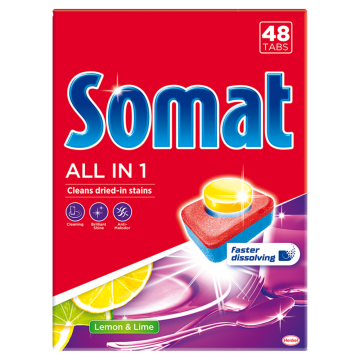 shumee Tablete za pomivalni stroj Somat All In 1 z vonjem limone in limete 864 g (48 kosov)
