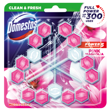 shumee Domestos Power 5 blok za stranišče Pink Magnolia 3 x 55 g