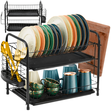 shumee Velik, dvonivojski stoječi odcejalnik za posodo, črne barve