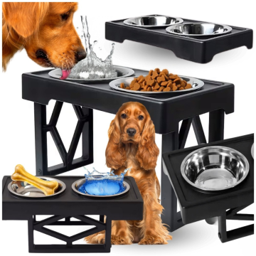 shumee 2x posoda za pse, stojalo za mačke, mizica, nastavljiva, velika, kovinska, nedrseča, PetJet