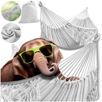 shumee Viseča makrame boho vrtna viseča mreža, za eno osebo, močna, 280x80, gugalni stol, siva