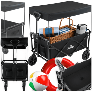 shumee Otroški voziček za na plažo s streho, prikolica, 100 kg, črne barve, zložljiv, za počitnice na plaži