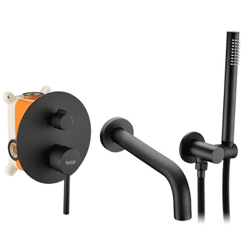 shumee Luksuzna medeninasta vgradna pipa za kad, stenska, črna