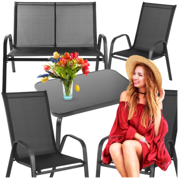 shumee Vrtni set vrtnega pohištva, kovinski set vrtnega pohištva z 2 stoloma, kavčem, mizico