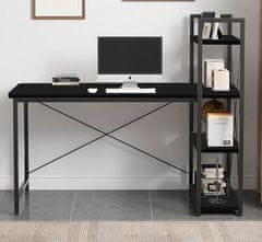 shumee Črna loft računalniška miza s kovinskimi policami za igranje iger in šolsko uporabo