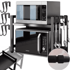 shumee Stojalo za mikrovalovno pečico, raztegljiva polica, teleskopska nastavitev, organizator za podstrešje