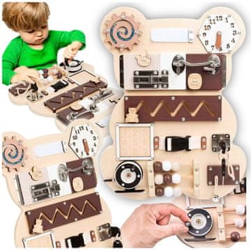 shumee Manipulativna tabla, lesena senzorična igrača, večnamenska, eko 12 v 1