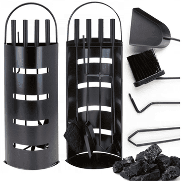 shumee 5-v-1 komplet za kamin, dodatki za kamin, lopata, greblja, krtača, stojalo