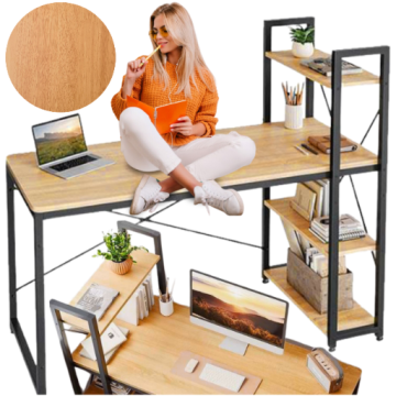 shumee Črna loft računalniška miza s kovinskimi policami za pisarno ali šolo