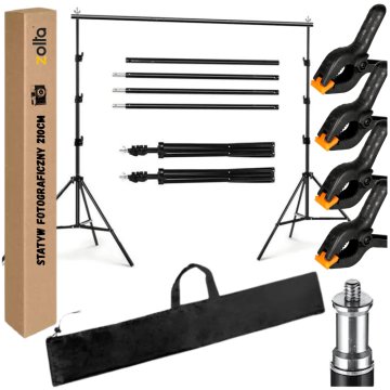 shumee Komplet stojal za fotografska ozadja, 4 spone, kovček 260x300 cm