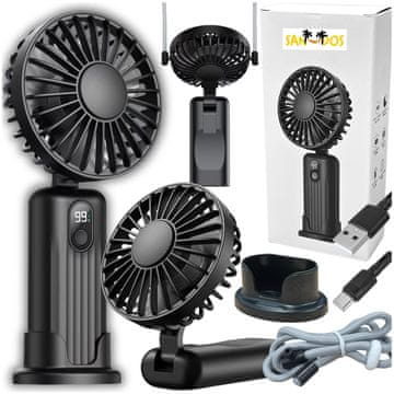 shumee Mini ventilator, prenosno stojalo za ventilator, ročno, črno mat