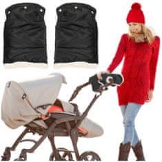 shumee Črne krznene rokavice za voziček, sani, izolirane za zimo