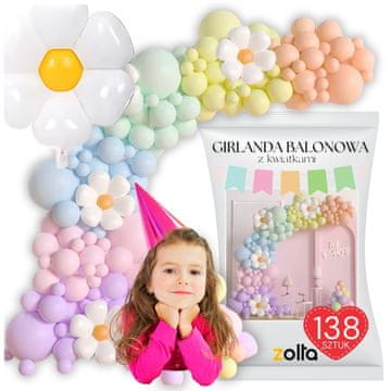 Zolta Girlanda iz balonov v pastelnih barvah z marjeticami, baloni za rojstni dan, rože, XXL, 139 kosov.