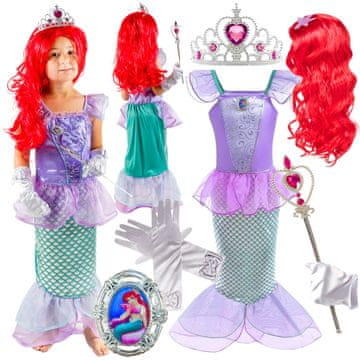 shumee Kostum Male morske deklice Ariel, obleka, lasulja, krona, dodatki 6 v 1