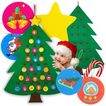 shumee Adventni koledar, filc za božično drevo z darilnimi žepi 90 cm + okraski za samostojno izdelavo