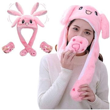 shumee KLOBUK Z PREMIČNIMI UŠESI, ZAJČJI, ROZA