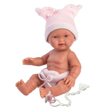 shumee Llorens - Španska punčka Bebita 26 cm, klobuk s prašičjimi ušesi