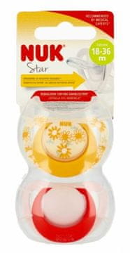 shumee NUK silikonska duda 18-36m zvezdaste rože rumene/roza 2 kosa