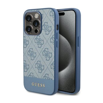 shumee Guess 4G Bottom Stripe Metal Logo Collection - ovitek za iPhone 15 Pro (moder)