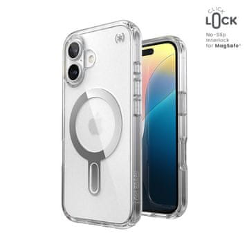 Speck Ovitek Speck Presidio Perfect-Clear ClickLock & MagSafe - iPhone 16 (prozoren / kromiran / srebrn)