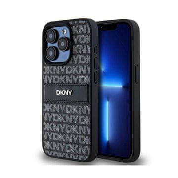 DKNY Usnjen ovitek DKNY z enobarvnimi črtami in kovinskim logotipom – iPhone 15 Pro (črn)