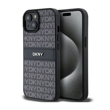 DKNY DKNY usnjen ovitek z enobarvnimi črtami in kovinskim logotipom – iPhone 15 / 14 / 13 (črn)