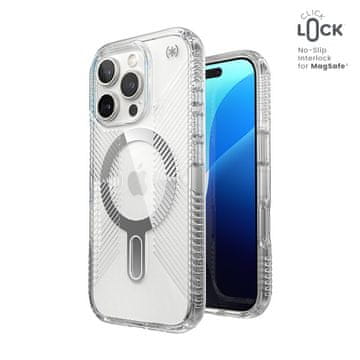 Speck Ovitek Speck Presidio Perfect-Clear Grip ClickLock & MagSafe - iPhone 16 Pro (prozoren / kromiran / srebrn)