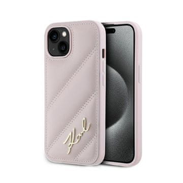 Karl Lagerfeld Ovitek Karl Lagerfeld Diagonal Quilted Script – iPhone 15 Plus / 14 Plus (roza)