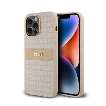 DKNY Ovitek DKNY iz usnja z enobarvnimi črtami in kovinskim logotipom – iPhone 14 Pro (roza)