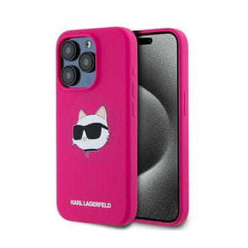 Karl Lagerfeld Silikonski ovitek Karl Lagerfeld Choupette Head MagSafe - iPhone 15 Pro (roza)