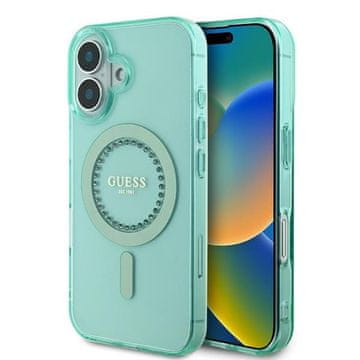 Guess Ovitek Guess IML Rhinestones MagSafe - iPhone 16 Plus (zelen)