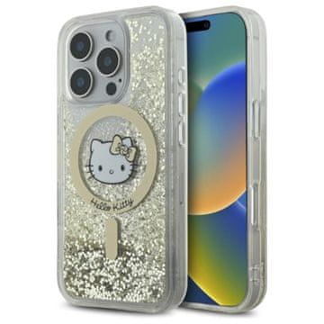 HELLO KITTY Ovitek Hello Kitty Liquid Glitter Fever MagSafe - iPhone 16 Pro (bel/zlat)