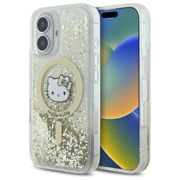 HELLO KITTY Ovitek Hello Kitty Liquid Glitter Fever MagSafe - iPhone 16 (bel/zlati)