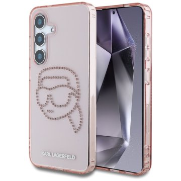 shumee Karl Lagerfeld z okrasnimi kamni in logotipom Karl Head - ovitek za Samsung Galaxy S25 (roza)