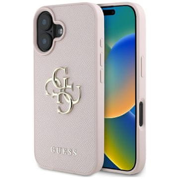 shumee Guess Grained Big 4G Logo Small Classic Logo - ovitek za iPhone 16 (roza)