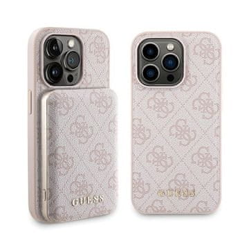Guess Guess Bundle Pack MagSafe 4G Metal Gold Logo - komplet etuijev + prenosna baterija 5000 mAh MagSafe iPhone 15 Pro (roza)