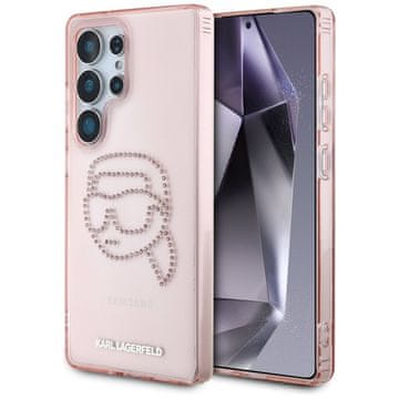 shumee Karl Lagerfeld z okrasnimi kamni in logotipom Karl Head - ovitek za Samsung Galaxy S25 Ultra (roza)