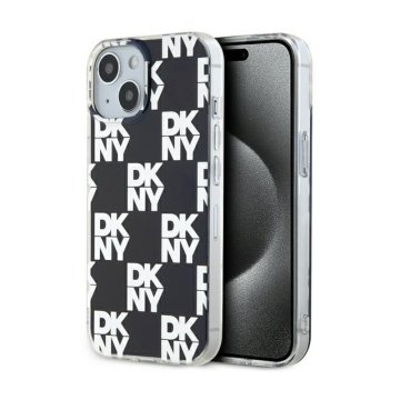 shumee Ovitek DKNY IML s karirastim enobarvnim vzorcem za iPhone 15 Plus / 14 Plus (črn)