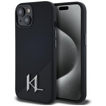 shumee Karl Lagerfeld silikonski ovitek Shadow Metal Initial MagSafe za iPhone 15 (črn)