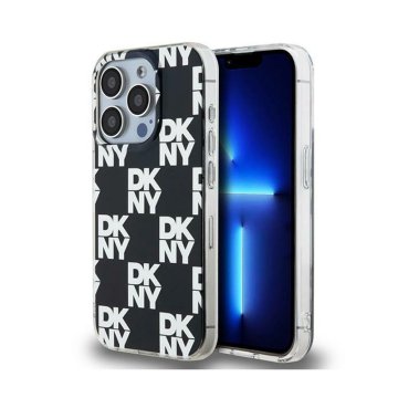 shumee Ovitek DKNY IML s karirastim mono vzorcem za iPhone 15 Pro Max (črn)