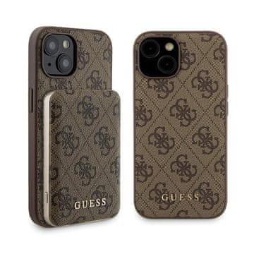 shumee Guess Bundle Pack MagSafe 4G Metal Gold Logo - komplet etuijev + prenosna baterija 5000 mAh MagSafe iPhone 15 (rjava)