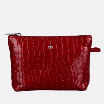 shumee Rdeča ženska kozmetična torbica iz lakiranega usnja s krokodiljim vzorcem